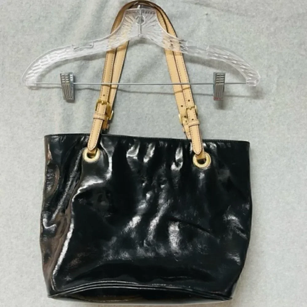 Michael Kors Handbag Black Patent Leather Tote Shoulder Good Condition - does sh